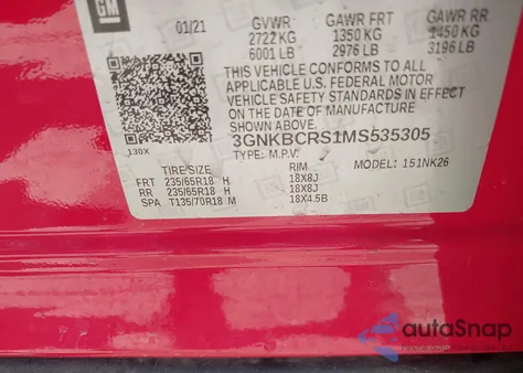 2021 Chevrolet Blazer Fwd 2Lt из США, поврежденный, VIN 3GNKBCRS1MS535305